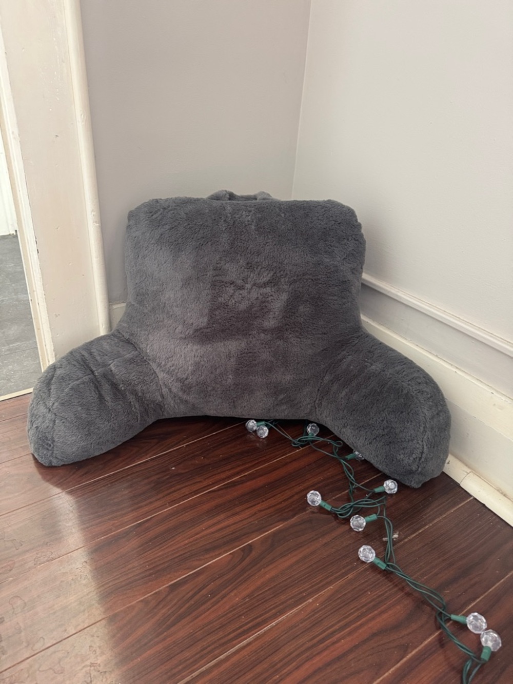 Plush Gray Reading Pillow with Arm Supports